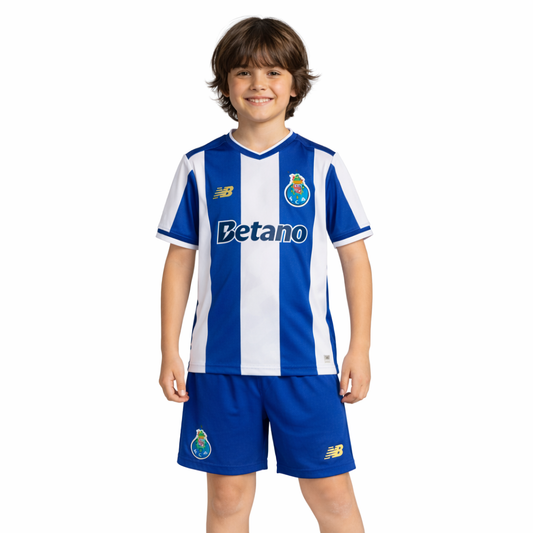 Conjunto Infantil primeiro equipamento azul/branco 2025/26 - LANÇAMENTO ( Dragões )