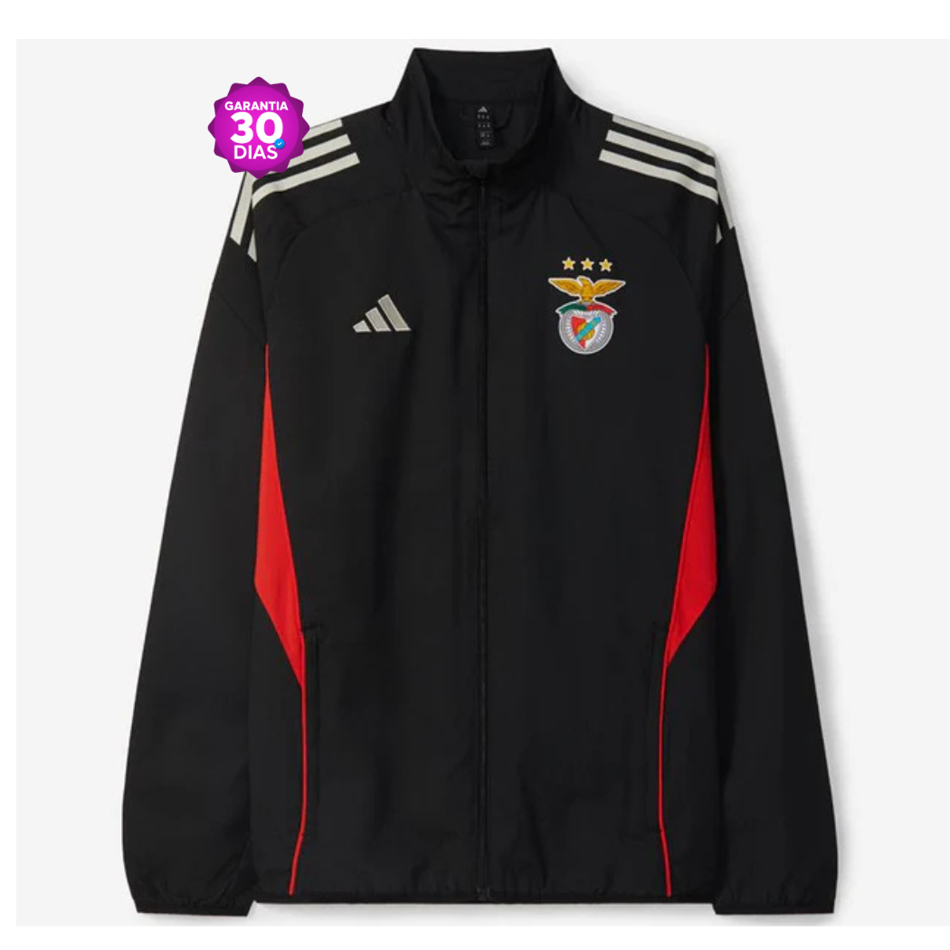 Casaco preto e vermelho 2025/26 fecho completo