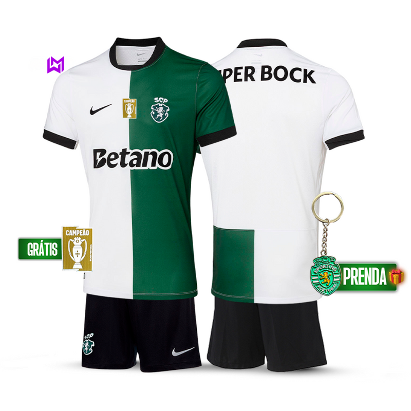Conjunto Infantil Sporting Stromp Quarto Equipamento 2025/26 - LANÇAMENTO! (Pré Venda 2 a 10 Dias)🔥💚