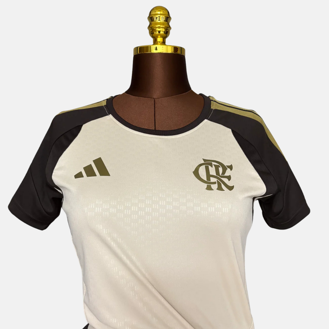Camisola Feminina Treino Bege CR Flamengo 26 🦅❤️